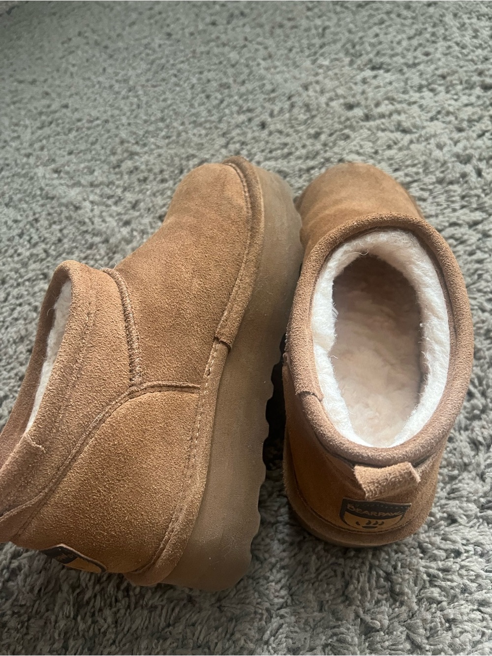 BearPaw Platform Chestnut Suede-Look Ankle Booties with Plush Lining